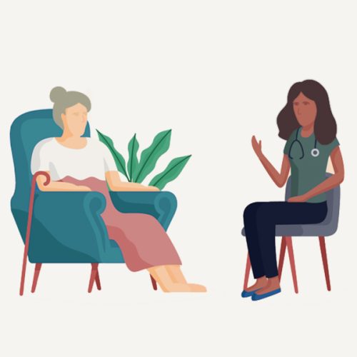 Aged Care working explaining client about Aged Care
